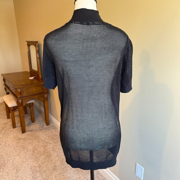 George short sleeved black long sweater crochet look office casual - Picture 2 of 9